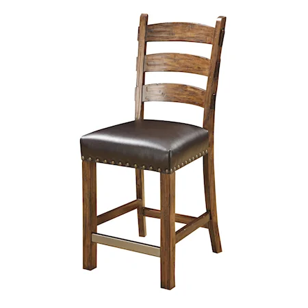 Barstool with Nailhead Brown Bonded Leather Upholstered Seat